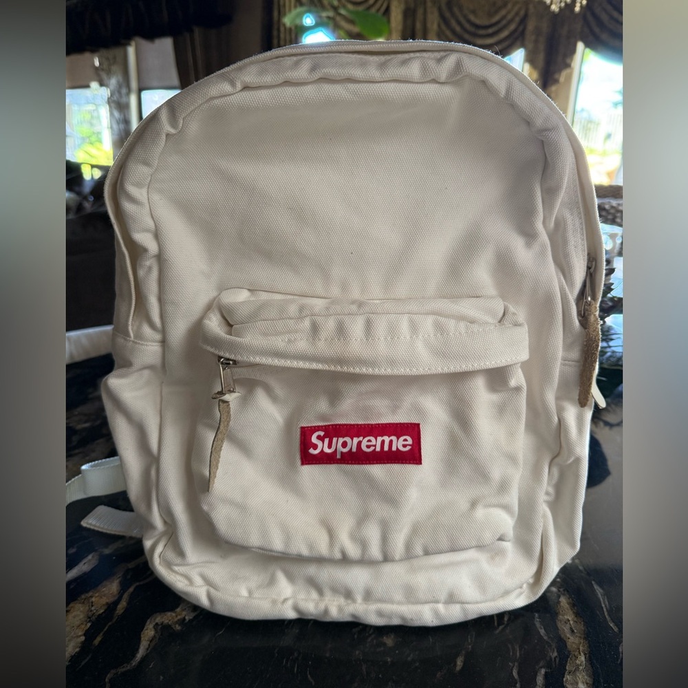 Authentic white SUPREME heavier fabric backpack solid travel bag